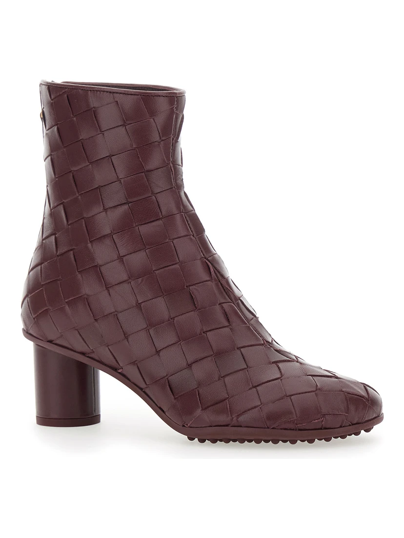 Atomic Bordeaux Ankle Boots with Braided Design and Kitten Heel in Leather Woman
