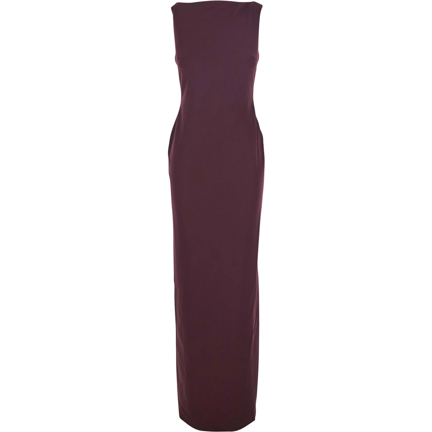 Bordeaux Long Dress with Square Neckline and Cut Out on the Back in Fabric Woman