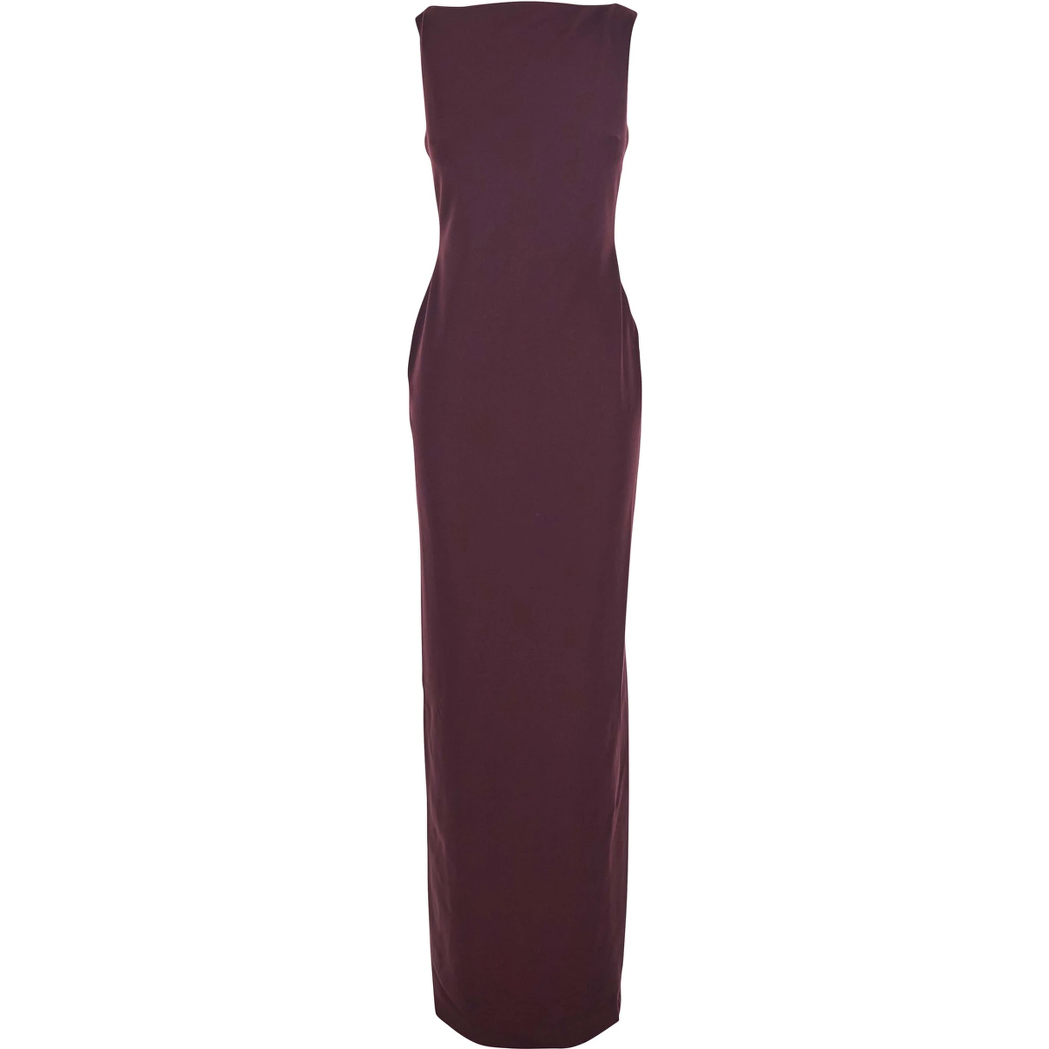 Bordeaux Long Dress with Square Neckline and Cut Out on the Back in Fabric Woman