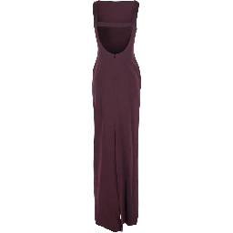 Bordeaux Long Dress with Square Neckline and Cut Out on the Back in Fabric Woman