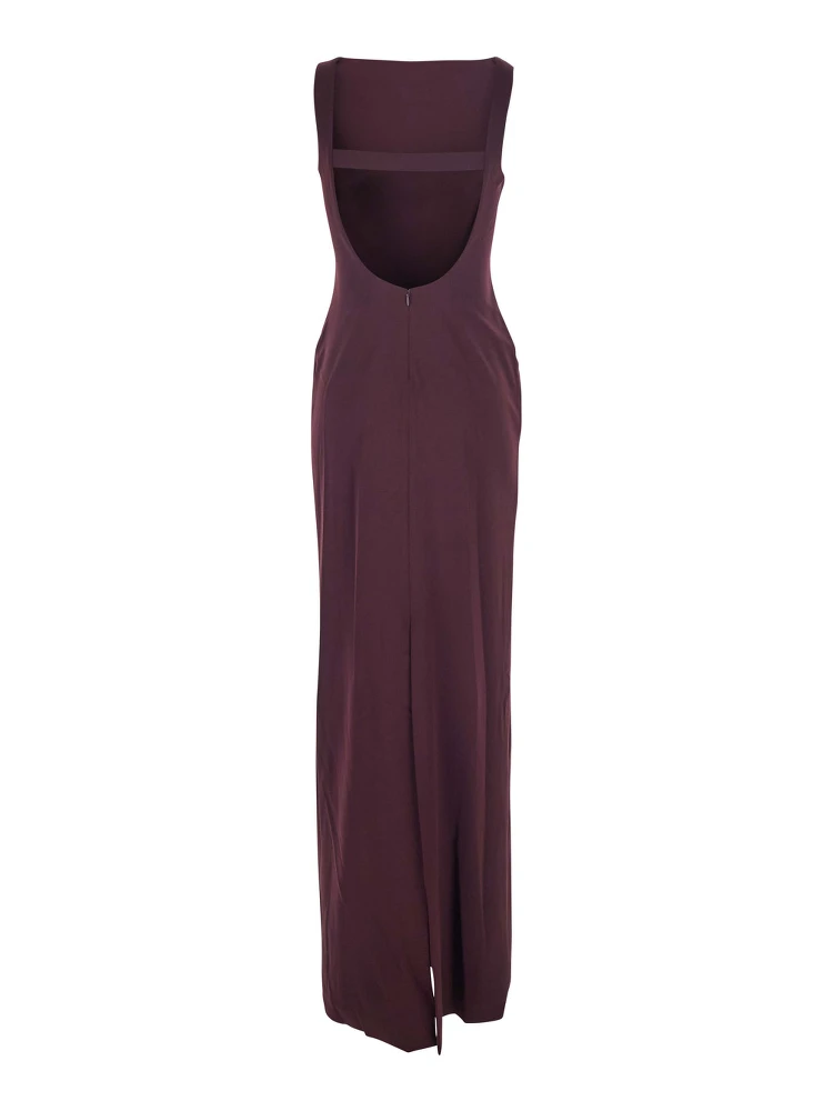 Bordeaux Long Dress with Square Neckline and Cut Out on the Back in Fabric Woman alternative