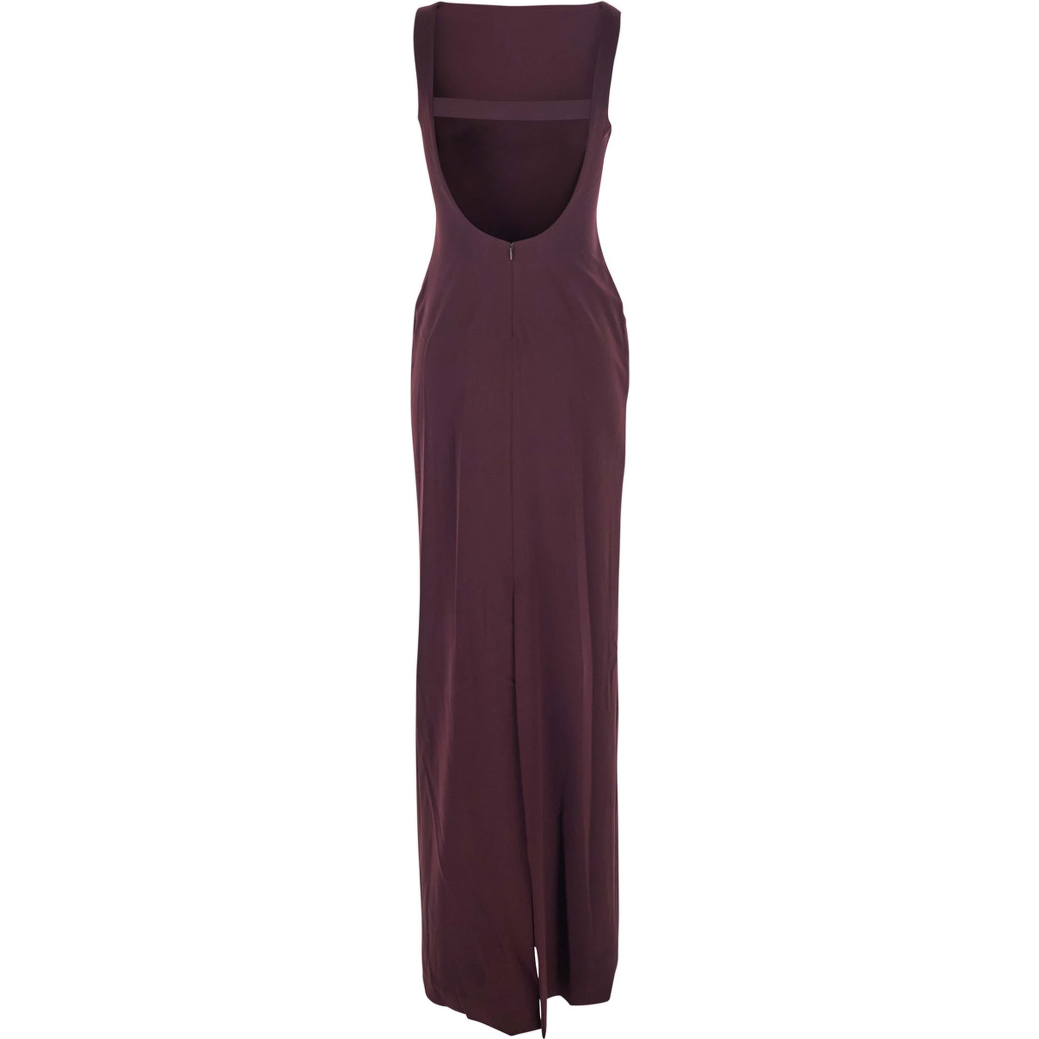 Bordeaux Long Dress with Square Neckline and Cut Out on the Back in Fabric Woman
