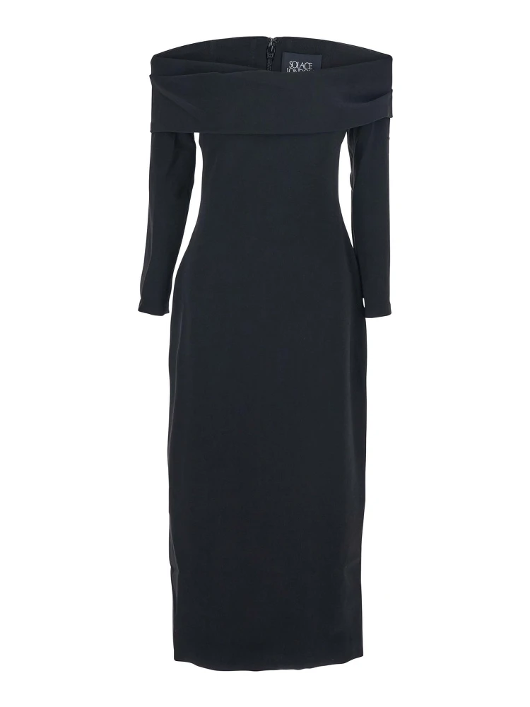 Yuni Black Dress with Square Neckline and Back Closure in Fabric Woman