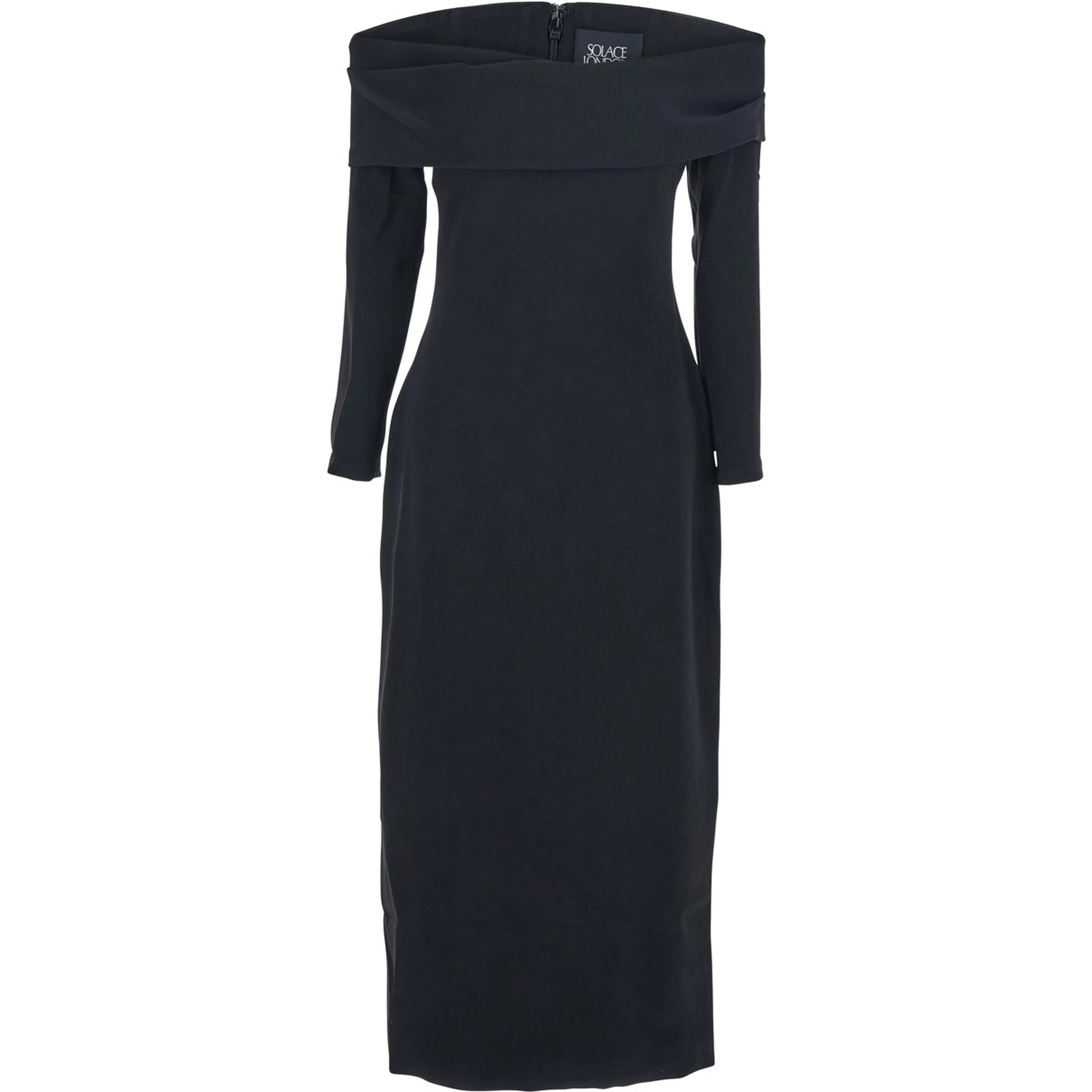 Yuni Black Dress with Square Neckline and Back Closure in Fabric Woman