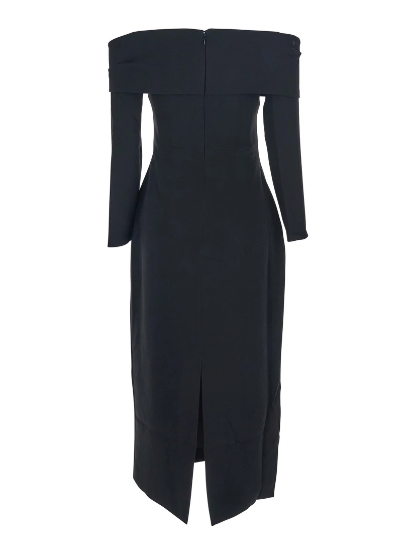 Yuni Black Dress with Square Neckline and Back Closure in Fabric Woman