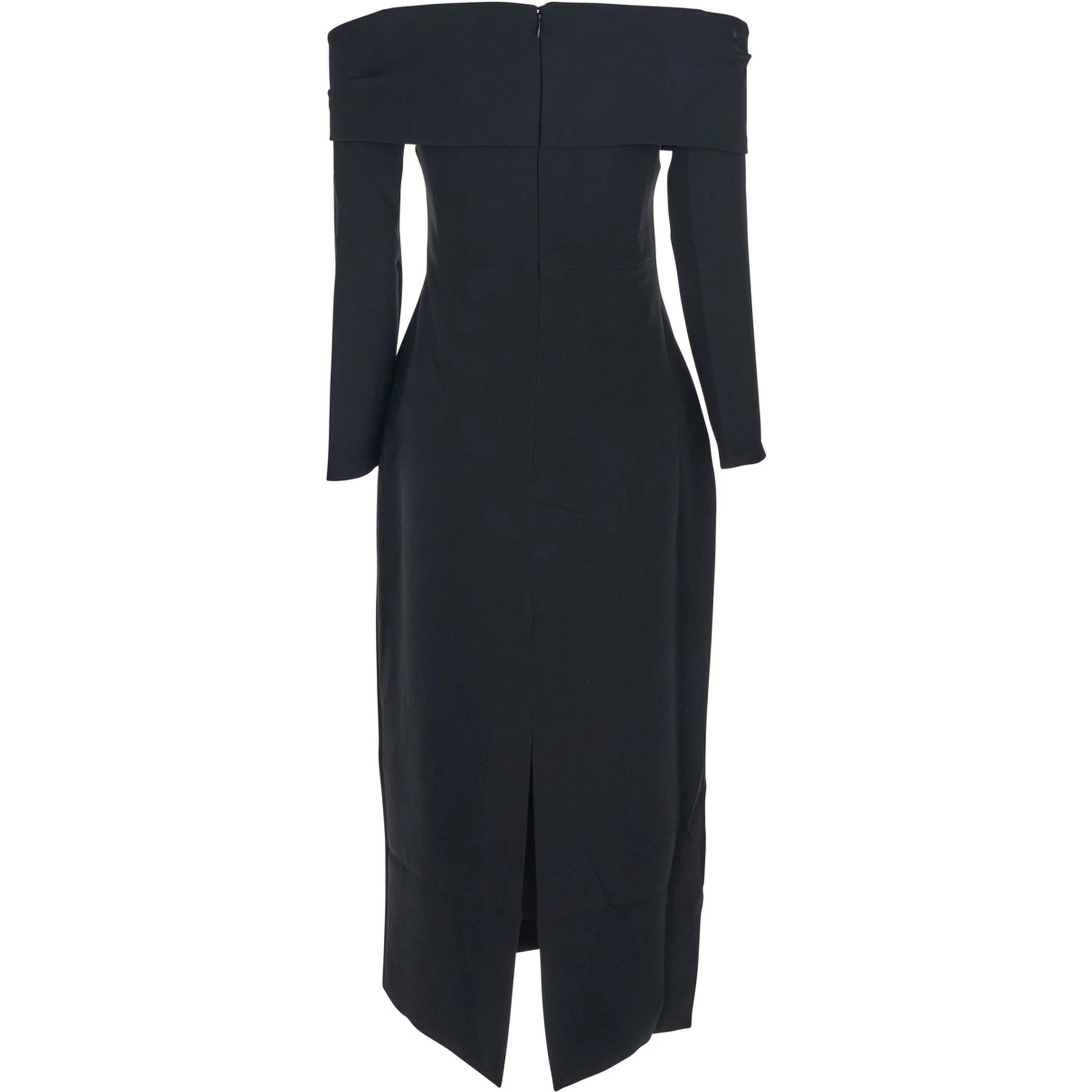 Yuni Black Dress with Square Neckline and Back Closure in Fabric Woman
