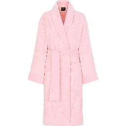 Pink Bathrobe with Front Belt Closure and Two Front Maxi Patch Pockets in Cotton Home