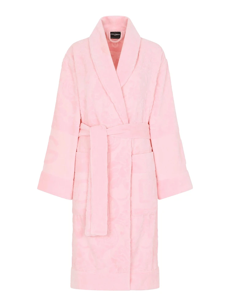 Pink Bathrobe with Front Belt Closure and Two Front Maxi Patch Pockets in Cotton Home