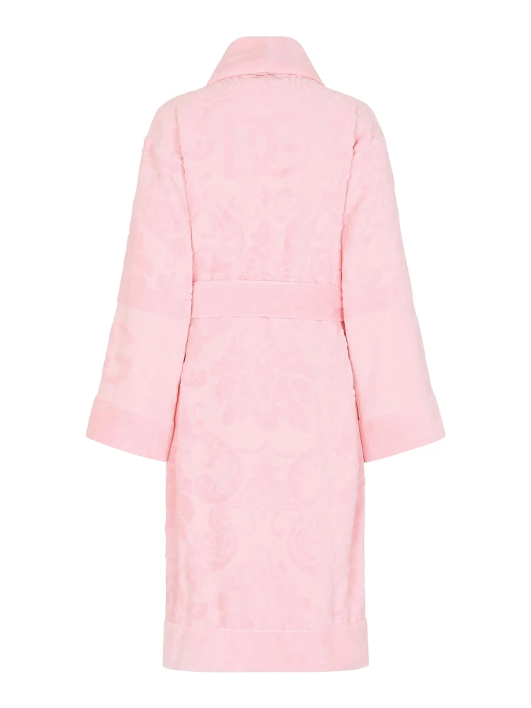 Pink Bathrobe with Front Belt Closure and Two Front Maxi Patch Pockets in Cotton Home alternative