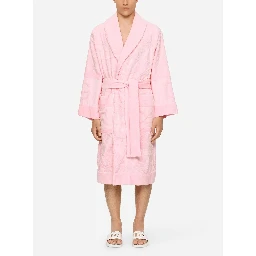 Pink Bathrobe with Front Belt Closure and Two Front Maxi Patch Pockets in Cotton Home