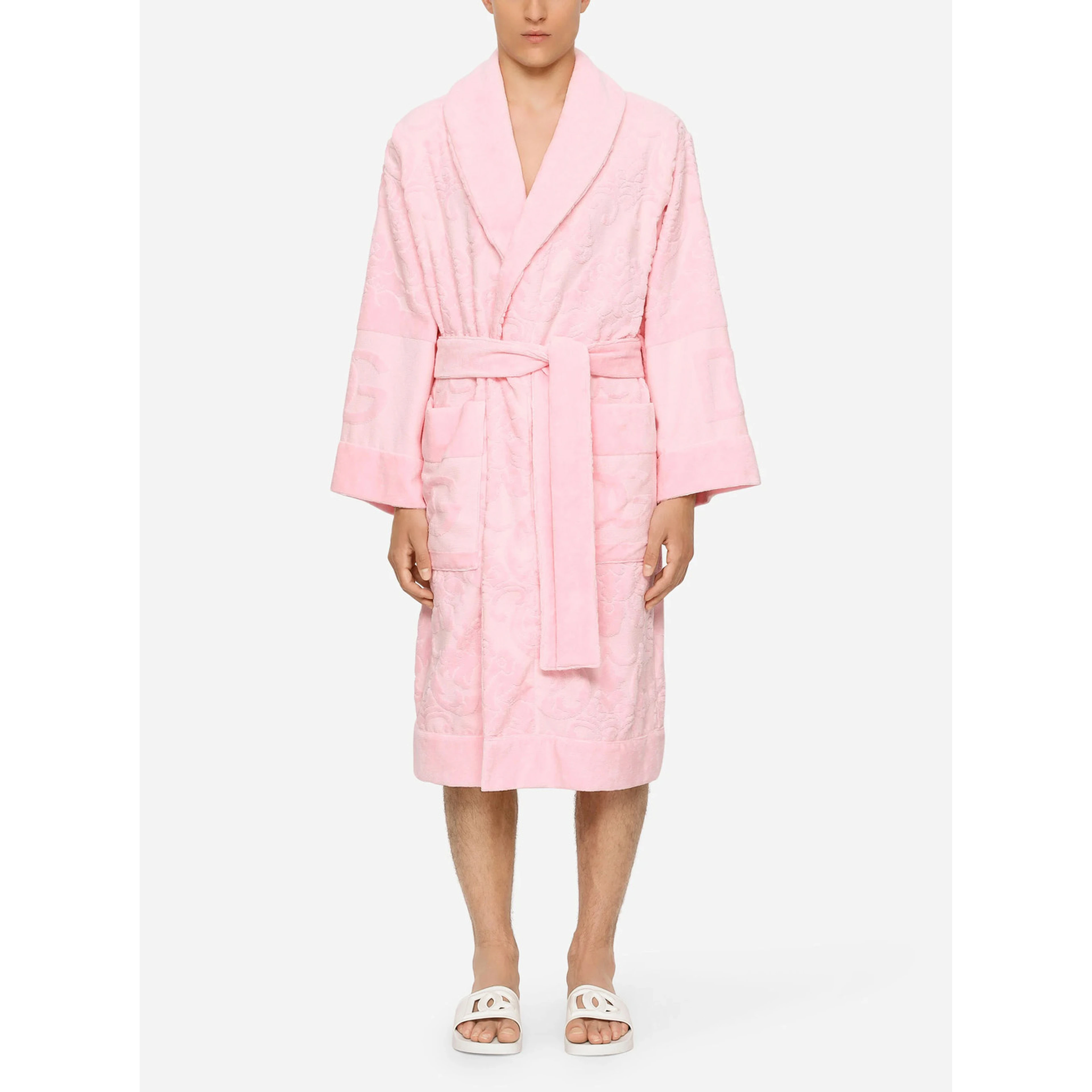 Pink Bathrobe with Front Belt Closure and Two Front Maxi Patch Pockets in Cotton Home