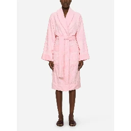 Pink Bathrobe with Front Belt Closure and Two Front Maxi Patch Pockets in Cotton Home