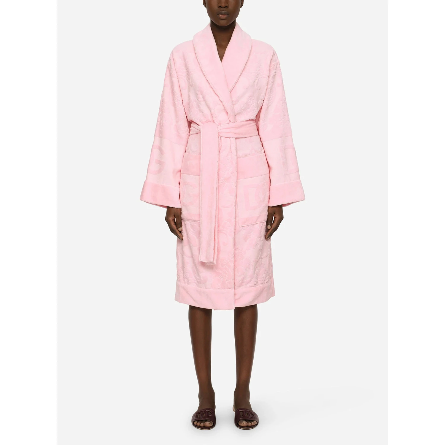 Pink Bathrobe with Front Belt Closure and Two Front Maxi Patch Pockets in Cotton Home