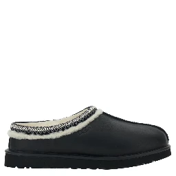 Tasman Black Mules with Embossed Logo in Leather Man