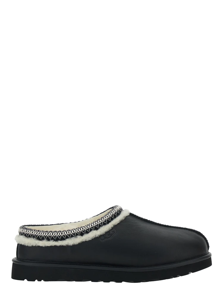 Tasman Black Mules with Embossed Logo in Leather Man