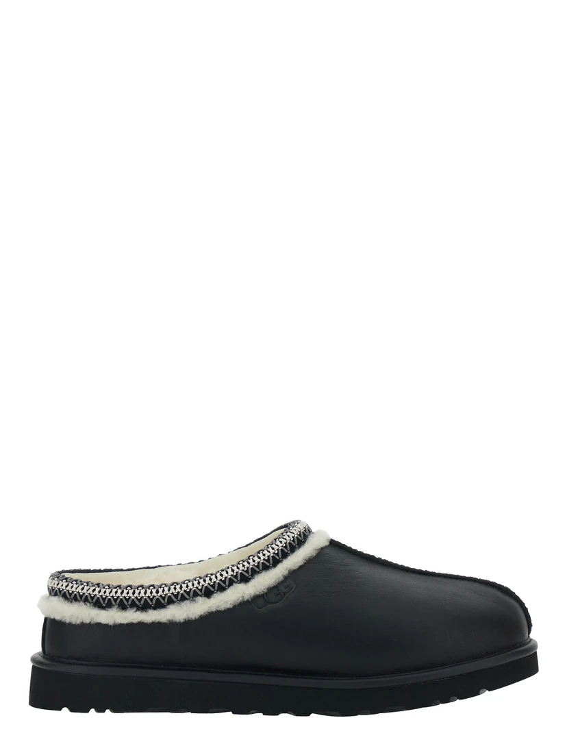 Tasman Black Mules with Embossed Logo in Leather Man