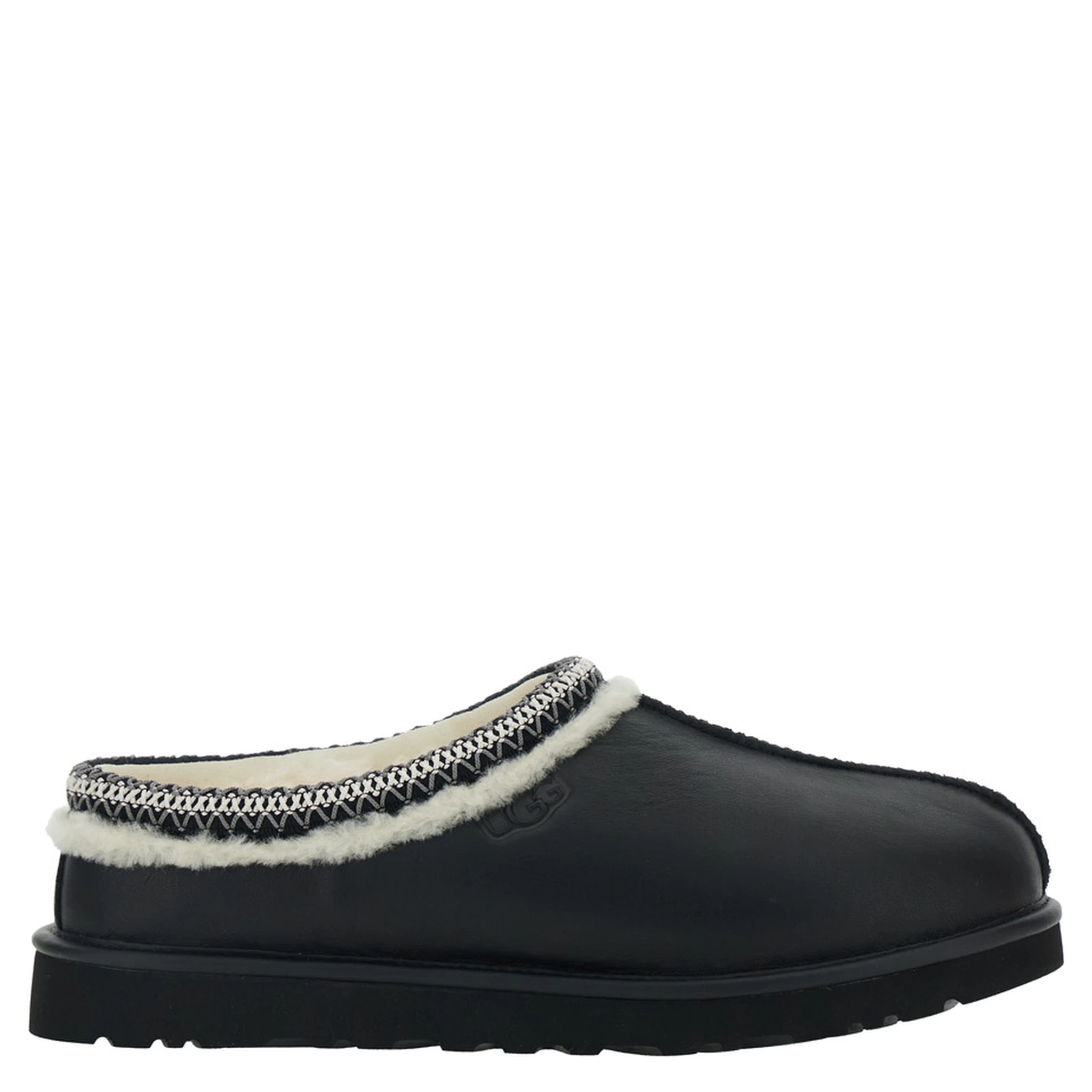 Tasman Black Mules with Embossed Logo in Leather Man