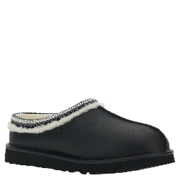 Tasman Black Mules with Embossed Logo in Leather Man