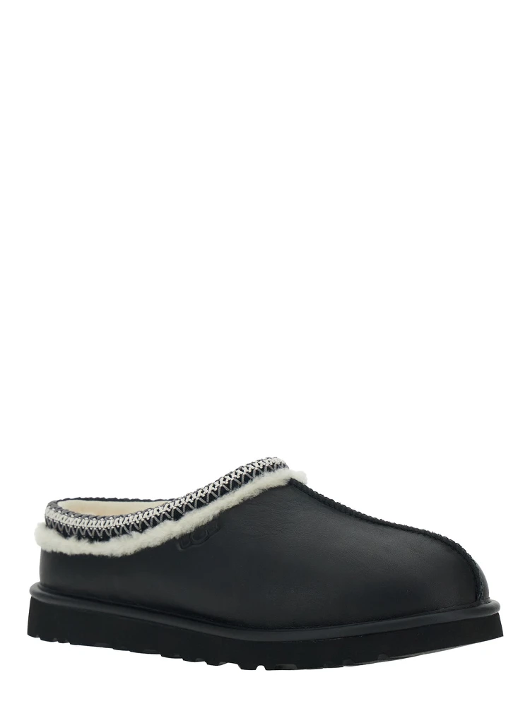 Tasman Black Mules with Embossed Logo in Leather Man alternative