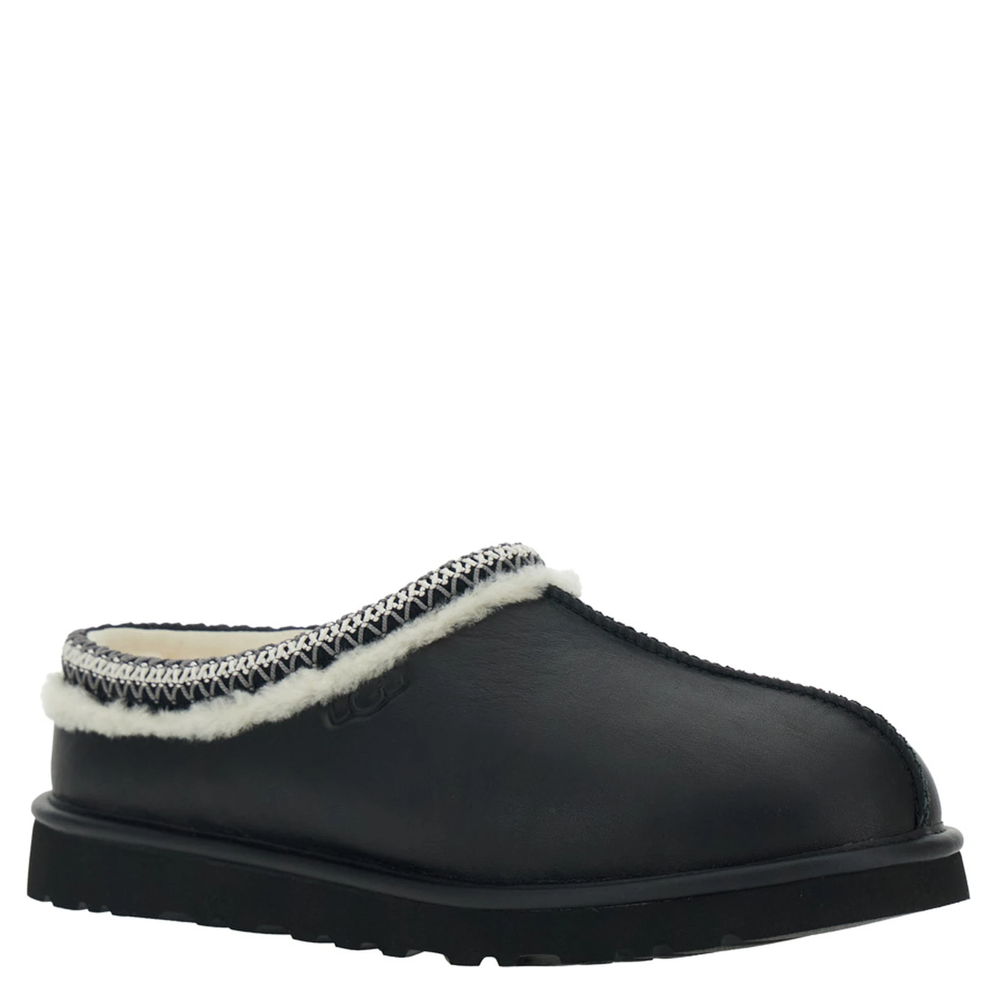 Tasman Black Mules with Embossed Logo in Leather Man