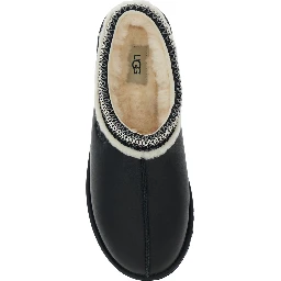 Tasman Black Mules with Embossed Logo in Leather Man