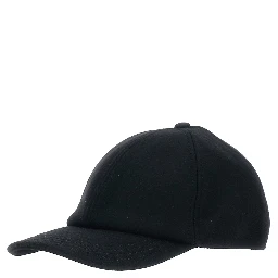 Black Baseball Cap with Logo Lettering on the Side and Rear Closure with Web Detail in Wool Man