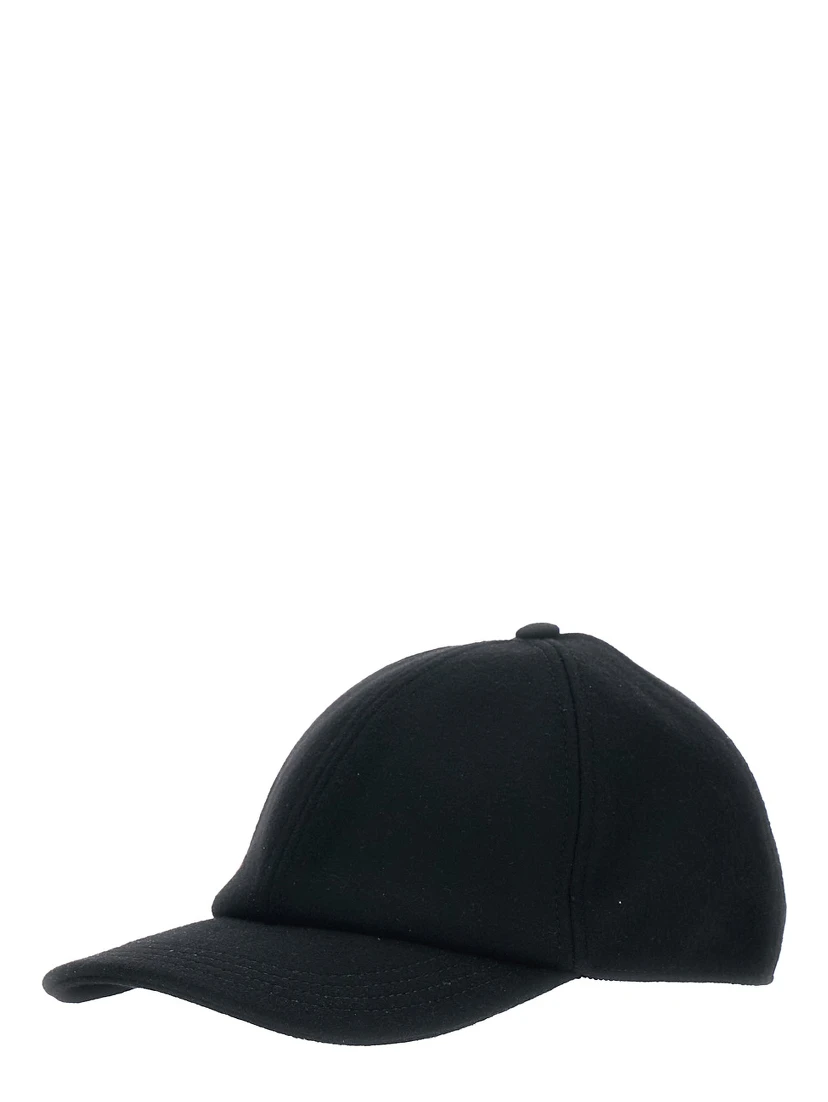 Black Baseball Cap with Logo Lettering on the Side and Rear Closure with Web Detail in Wool Man