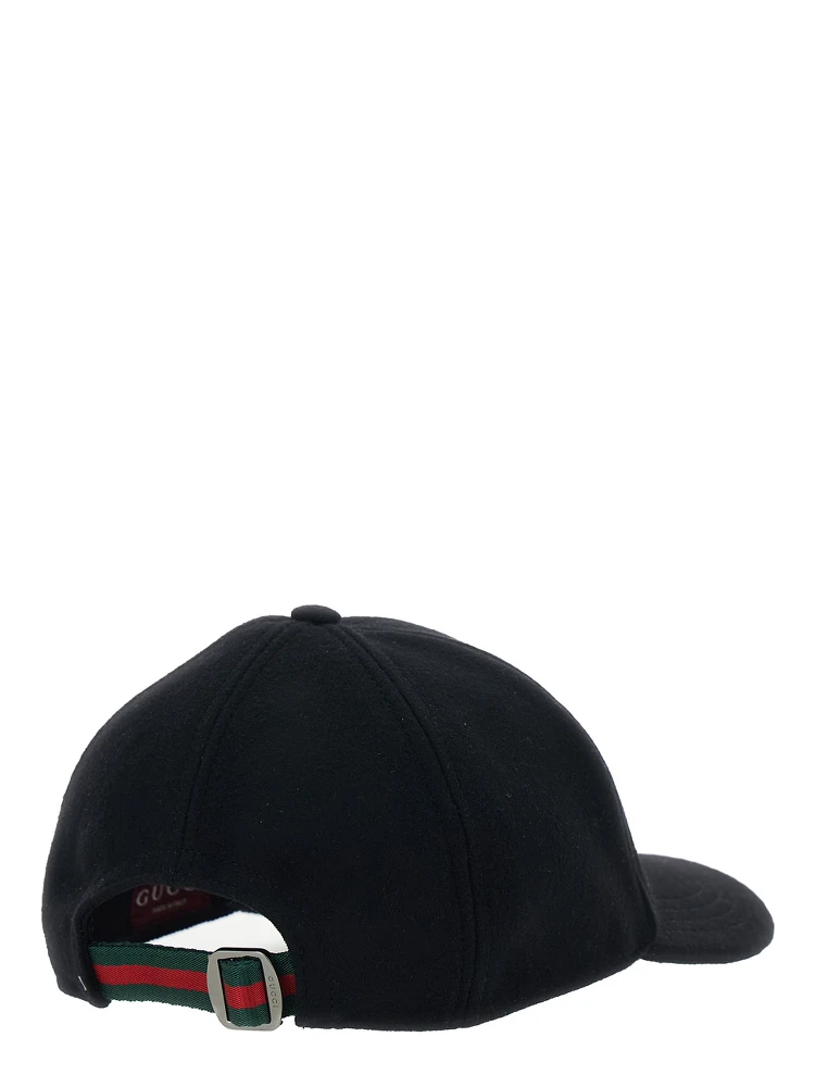 Black Baseball Cap with Logo Lettering on the Side and Rear Closure with Web Detail in Wool Man alternative