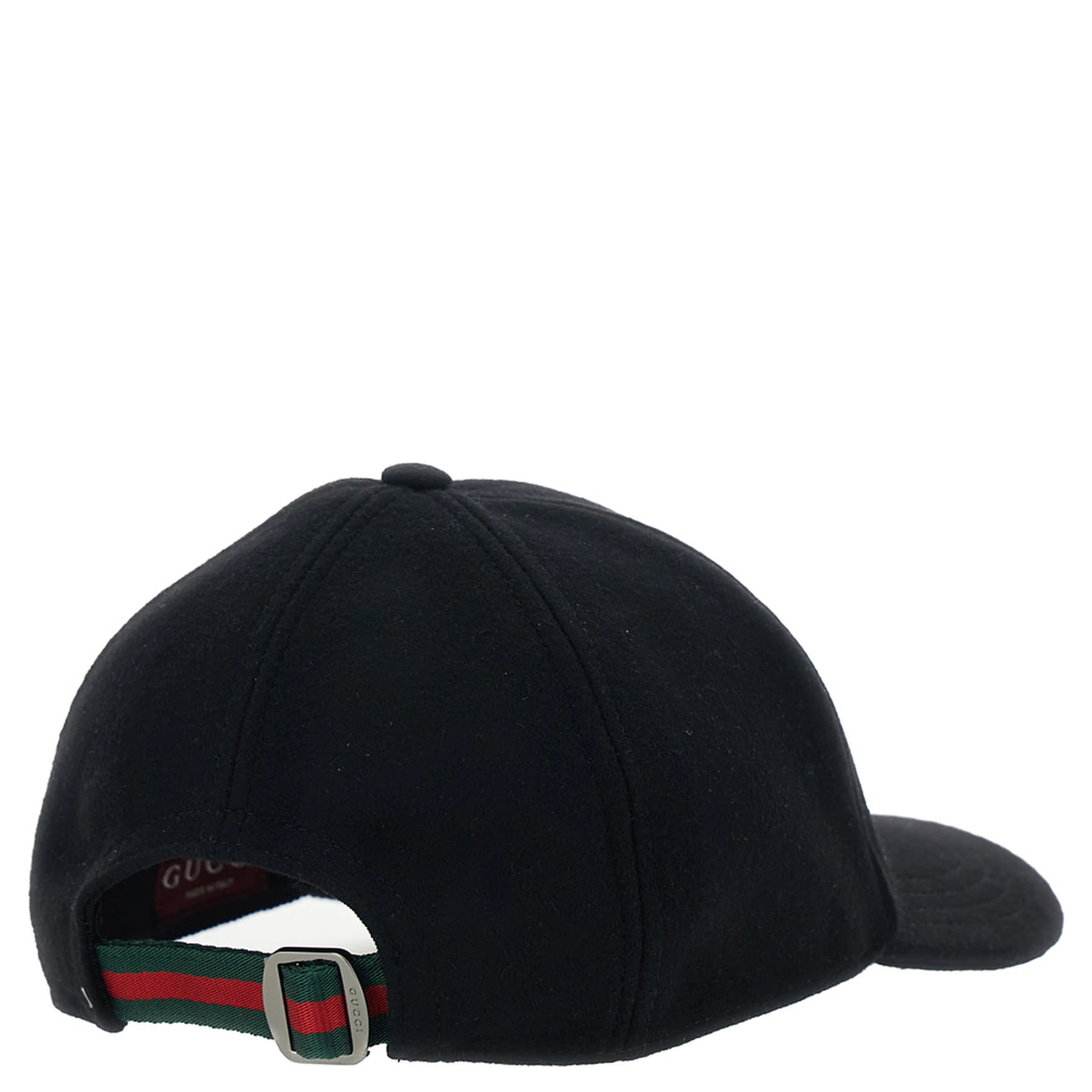 Black Baseball Cap with Logo Lettering on the Side and Rear Closure with Web Detail in Wool Man
