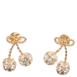 Cold Coloured Earings with Cherry Design ans Crystal Embellishments in Gold Plated Metal Woman