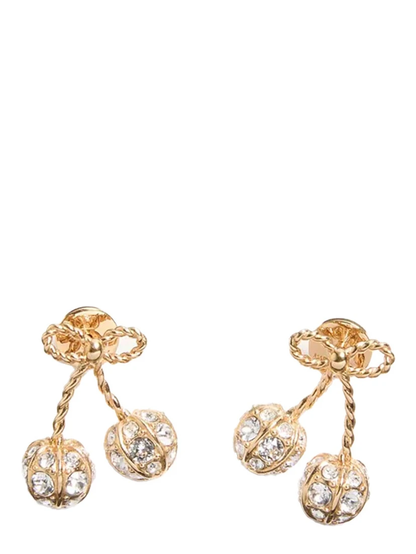 Cold Coloured Earings with Cherry Design ans Crystal Embellishments in Gold Plated Metal Woman