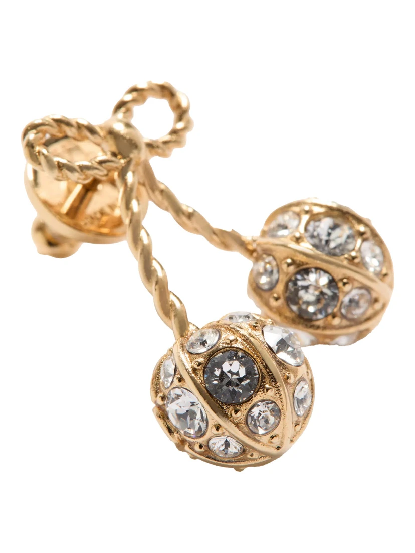 Cold Coloured Earings with Cherry Design ans Crystal Embellishments in Gold Plated Metal Woman