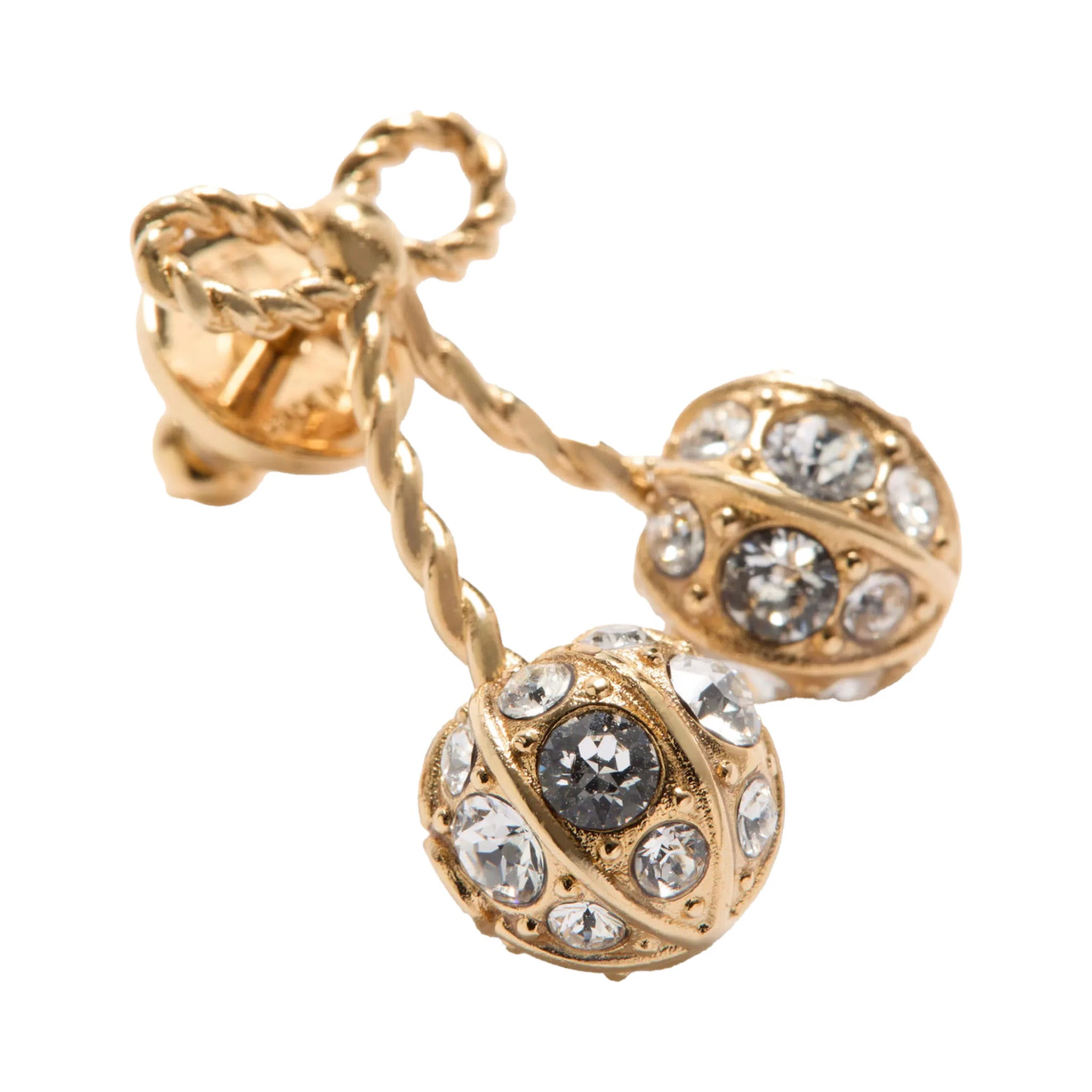 Cold Coloured Earings with Cherry Design ans Crystal Embellishments in Gold Plated Metal Woman