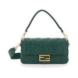 Baguette Green Shoulder Bag with Removable Shoulder Strap in FF Canvas Woman