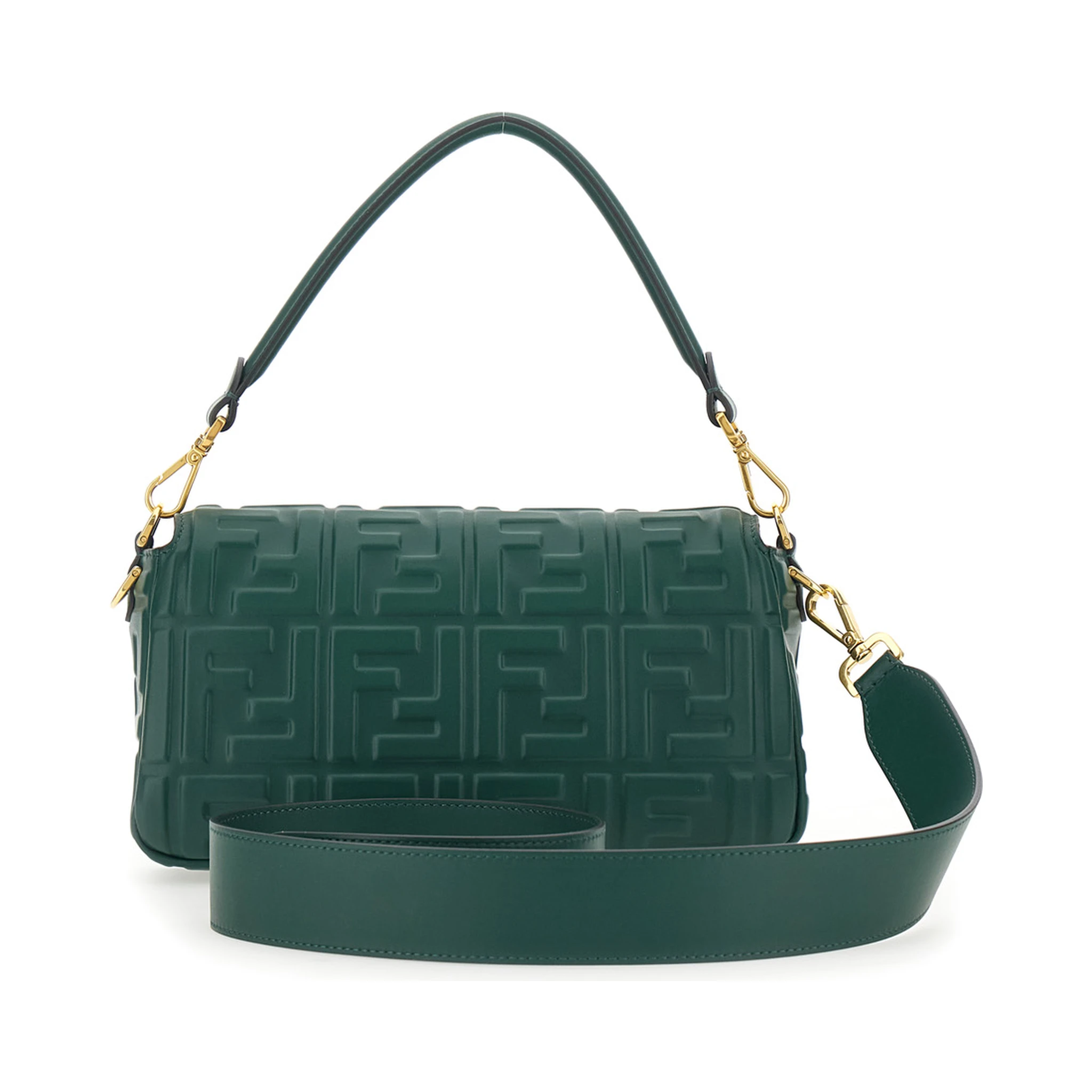 Baguette Green Shoulder Bag with Removable Shoulder Strap in FF Canvas Woman