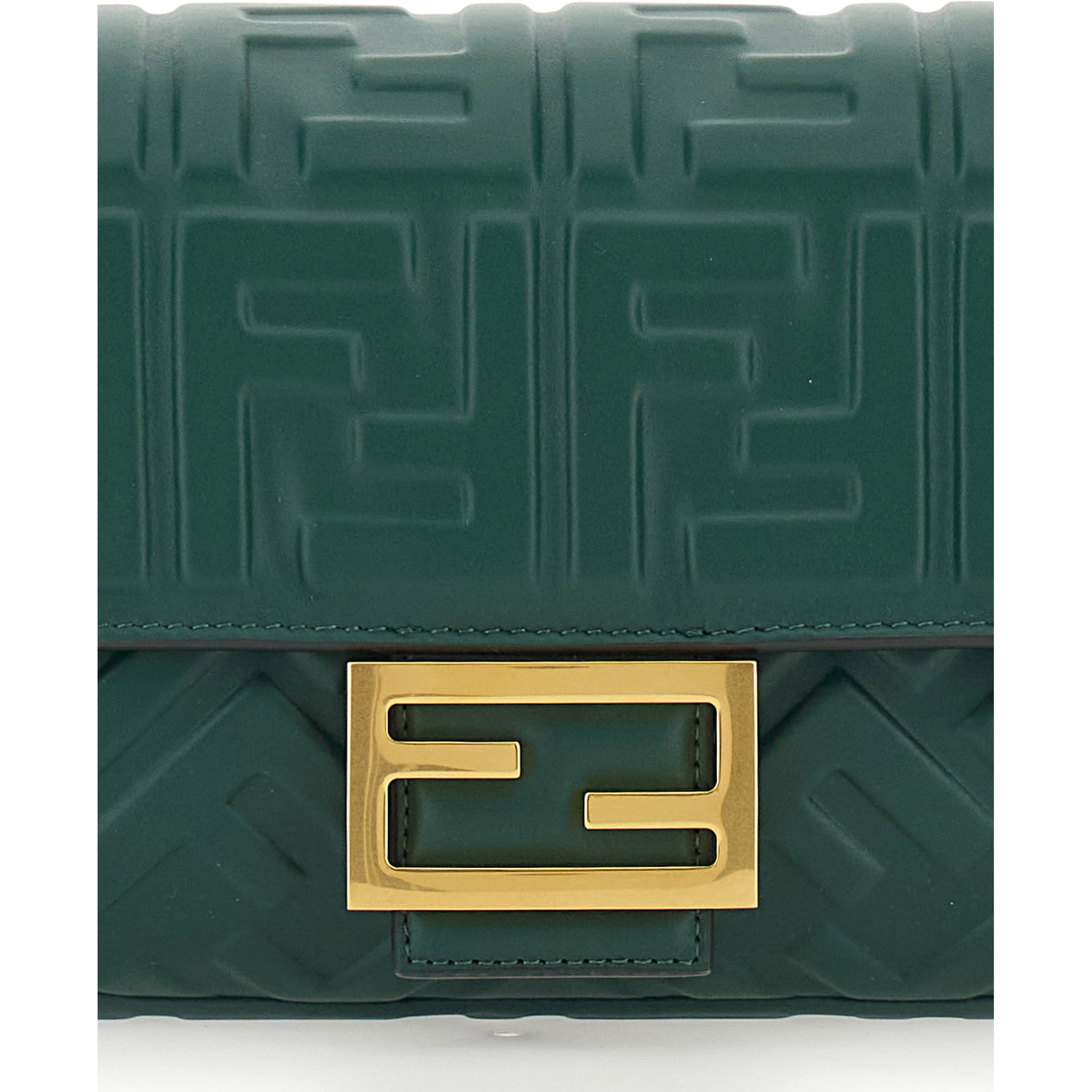 Baguette Green Shoulder Bag with Removable Shoulder Strap in FF Canvas Woman