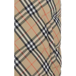 Beige Sleeveless Reversible Down Jacket with High Neck and All-Over Check Motif in Tech Fabric Man