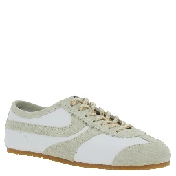 White Low Top Sneakers with Embossed Logo on the Tongue in Leather and Suede Woman