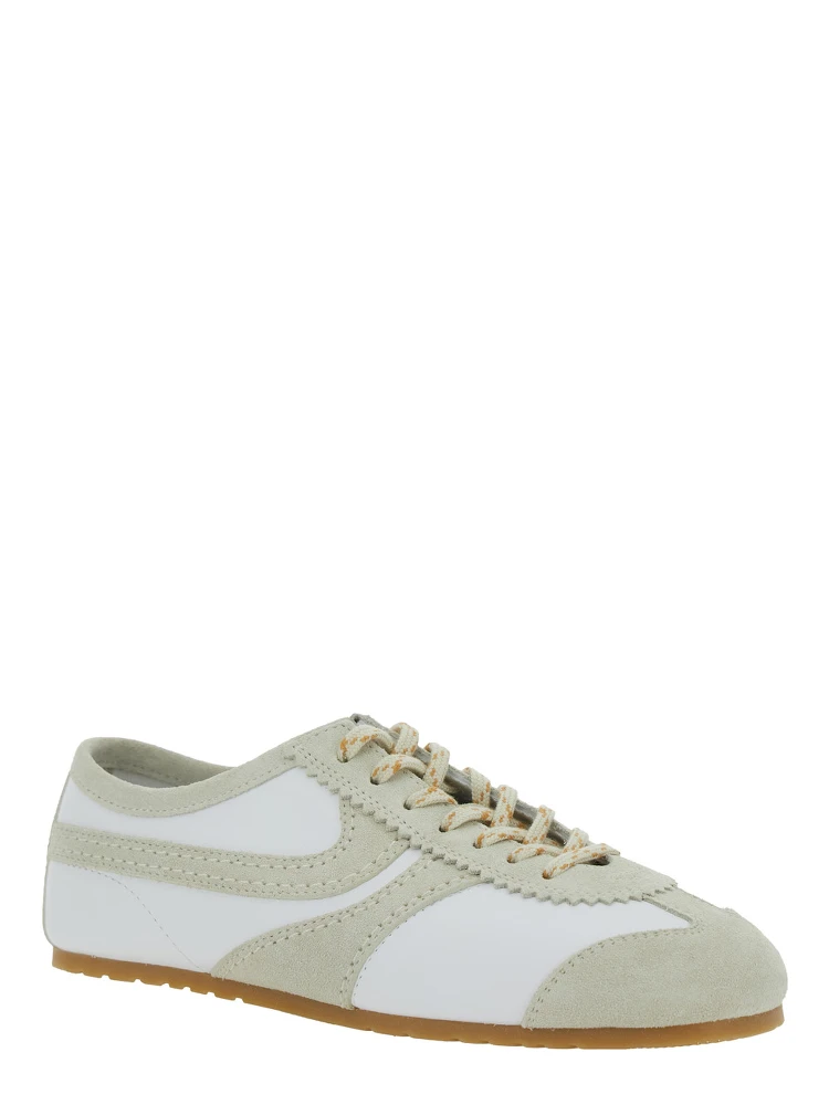 White Low Top Sneakers with Embossed Logo on the Tongue in Leather and Suede Woman alternative