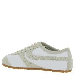 White Low Top Sneakers with Embossed Logo on the Tongue in Leather and Suede Woman