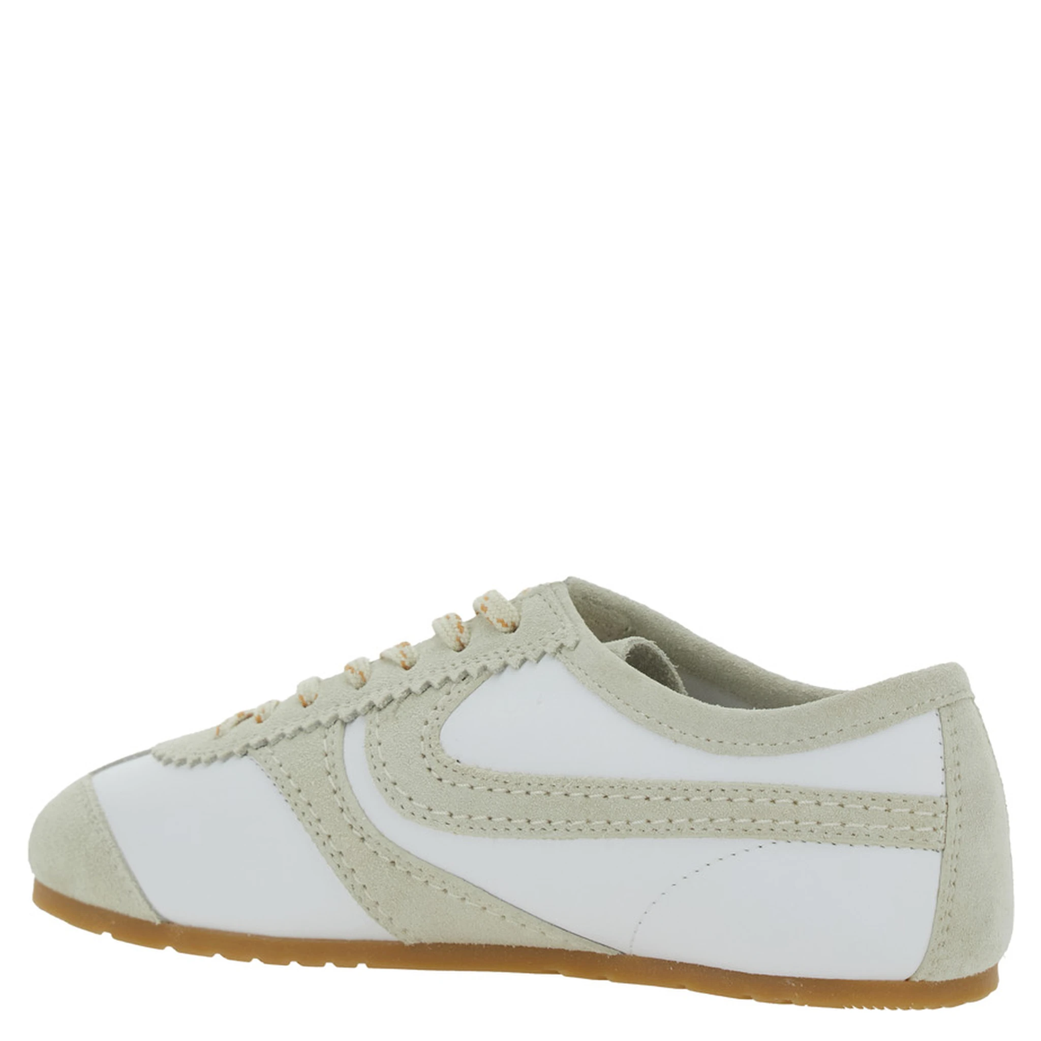 White Low Top Sneakers with Embossed Logo on the Tongue in Leather and Suede Woman