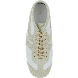 White Low Top Sneakers with Embossed Logo on the Tongue in Leather and Suede Woman