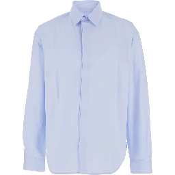 Simon Light Blue Shirt with Logo Lettering on the Front in Cotton Man