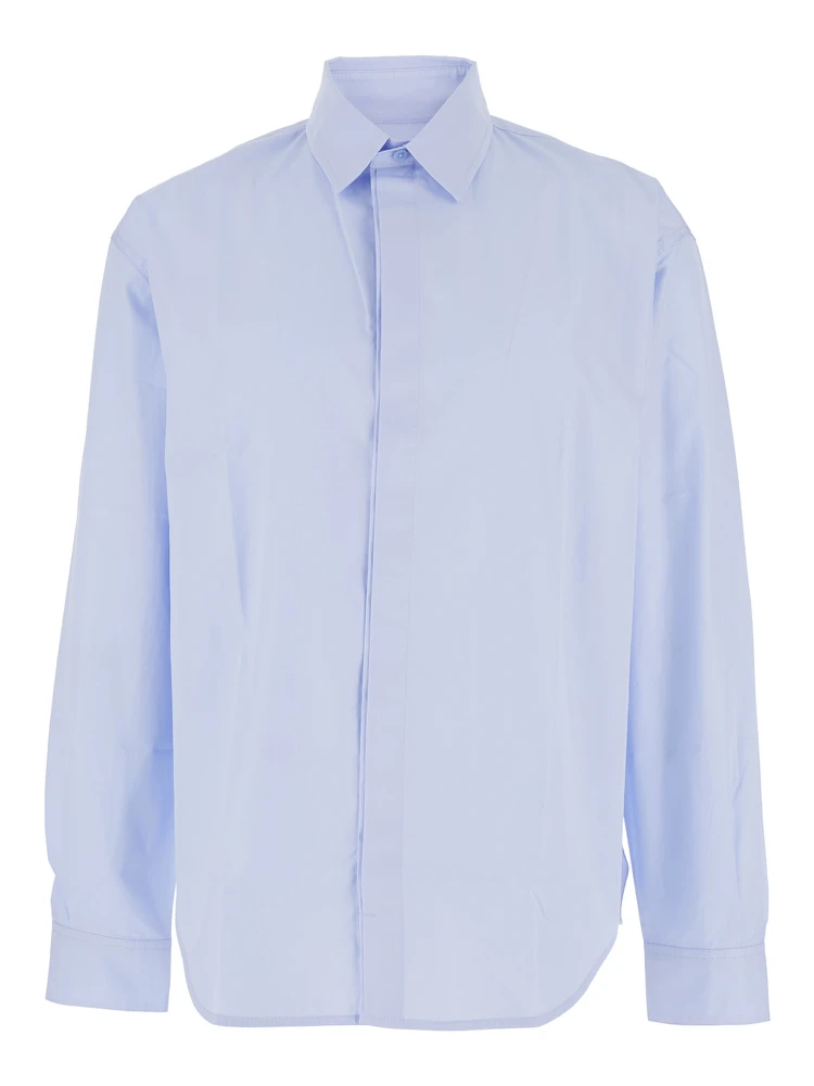 Simon Light Blue Shirt with Logo Lettering on the Front in Cotton Man