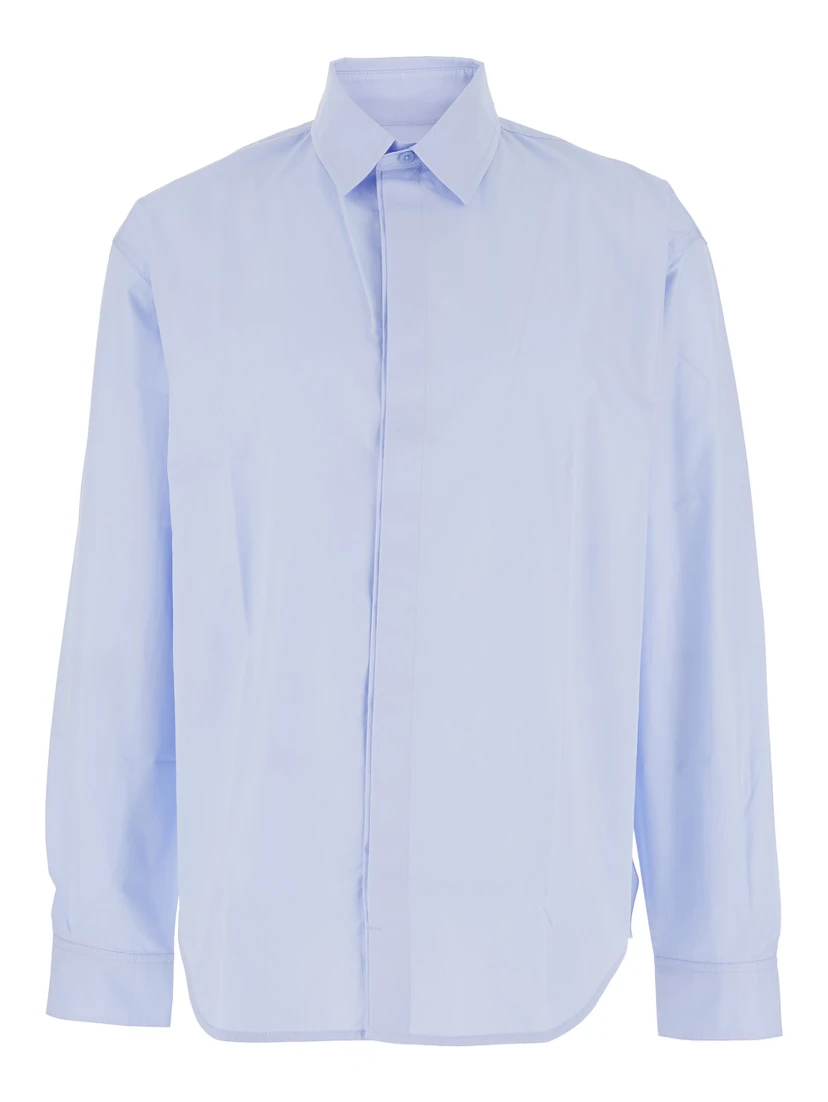 Simon Light Blue Shirt with Logo Lettering on the Front in Cotton Man