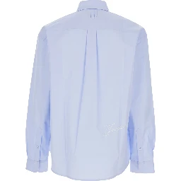 Simon Light Blue Shirt with Logo Lettering on the Front in Cotton Man