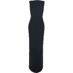 Black Long Dress with Square Neckline and Cut Out on the Back in Fabric Woman