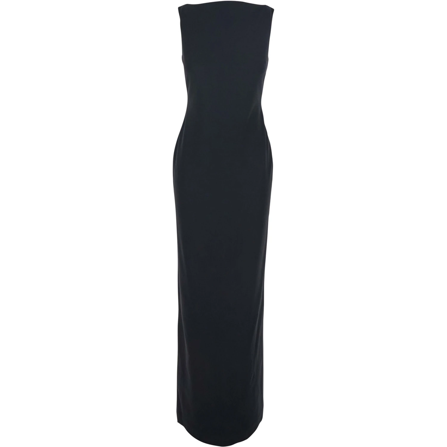 Black Long Dress with Square Neckline and Cut Out on the Back in Fabric Woman