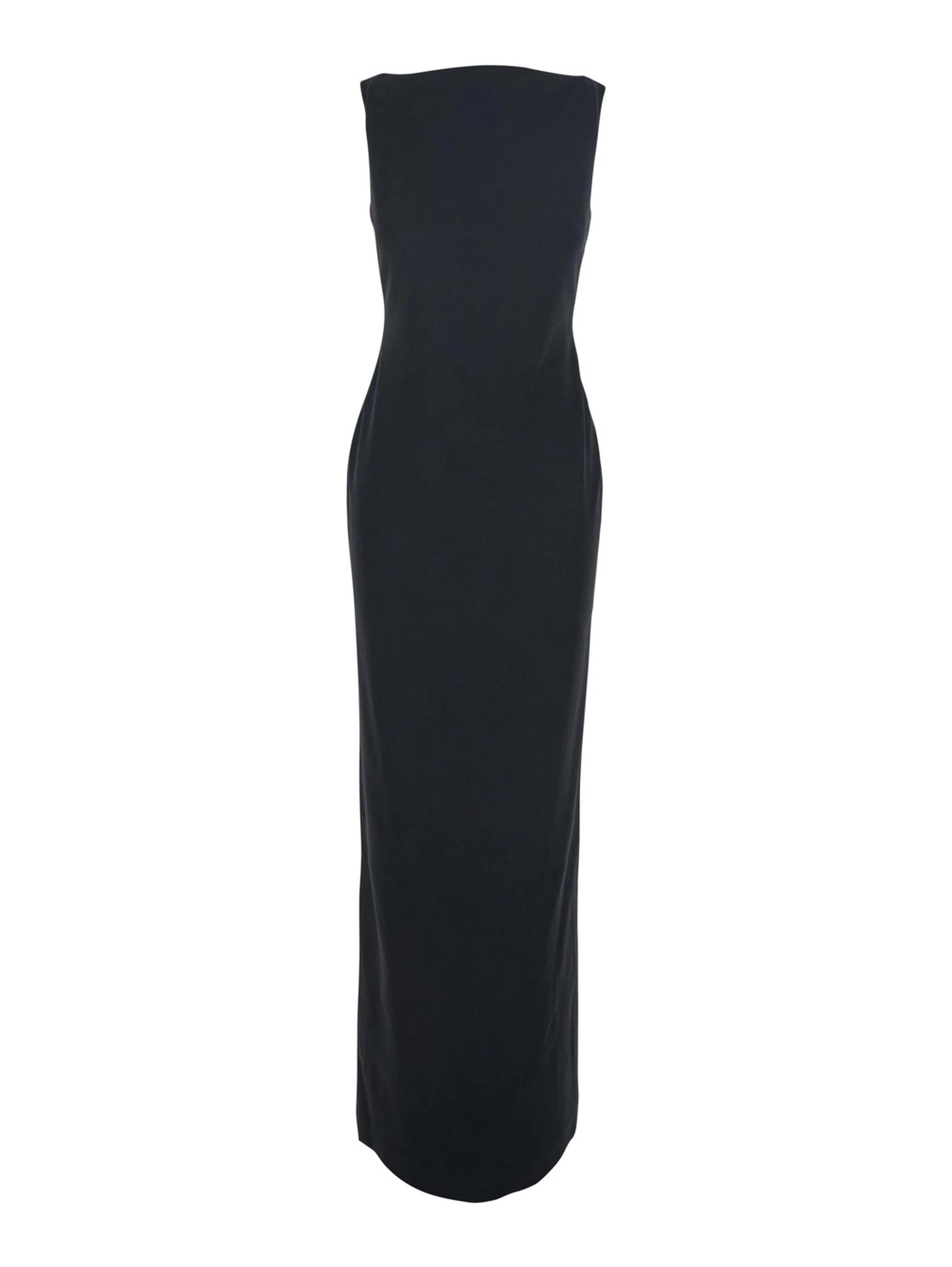Black Long Dress with Square Neckline and Cut Out on the Back in Fabric Woman