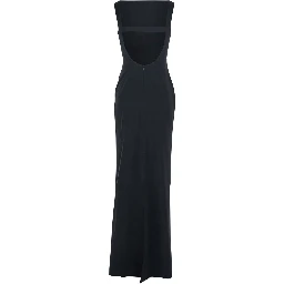 Black Long Dress with Square Neckline and Cut Out on the Back in Fabric Woman